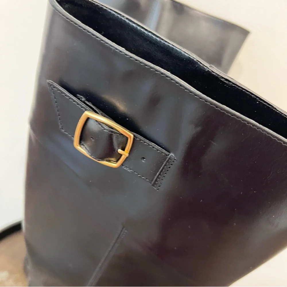 NWT Mango Black Leather Knee-High Riding Boots size 8 (38)